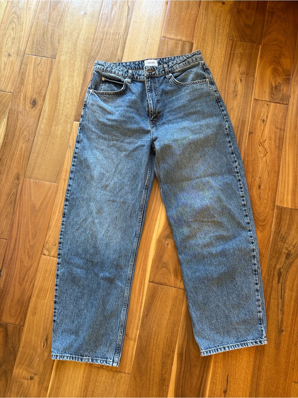 Frame Denim The Candle High-Rise Barrel-Leg Jeans in Medium Blue